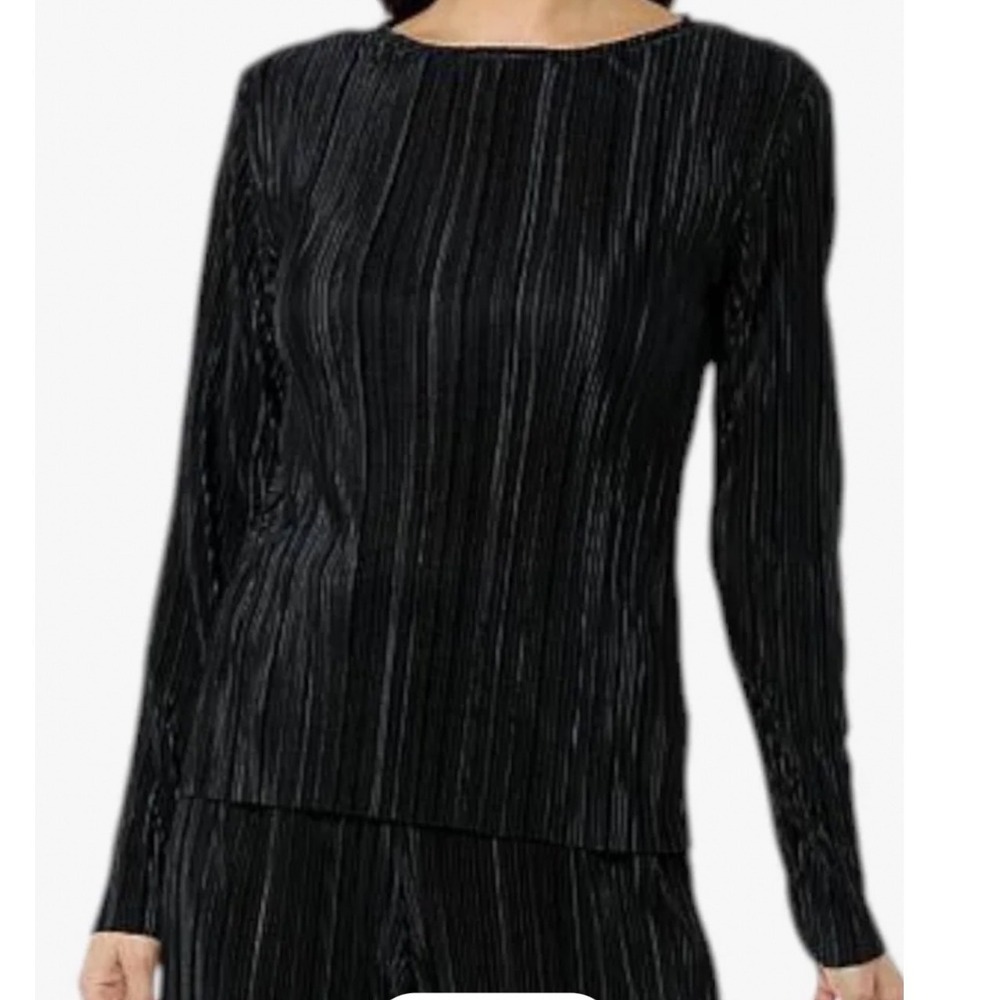 G by Giuliana Rancic Black Label Pleated Lamé Long Sleeve‎ Top Size Small